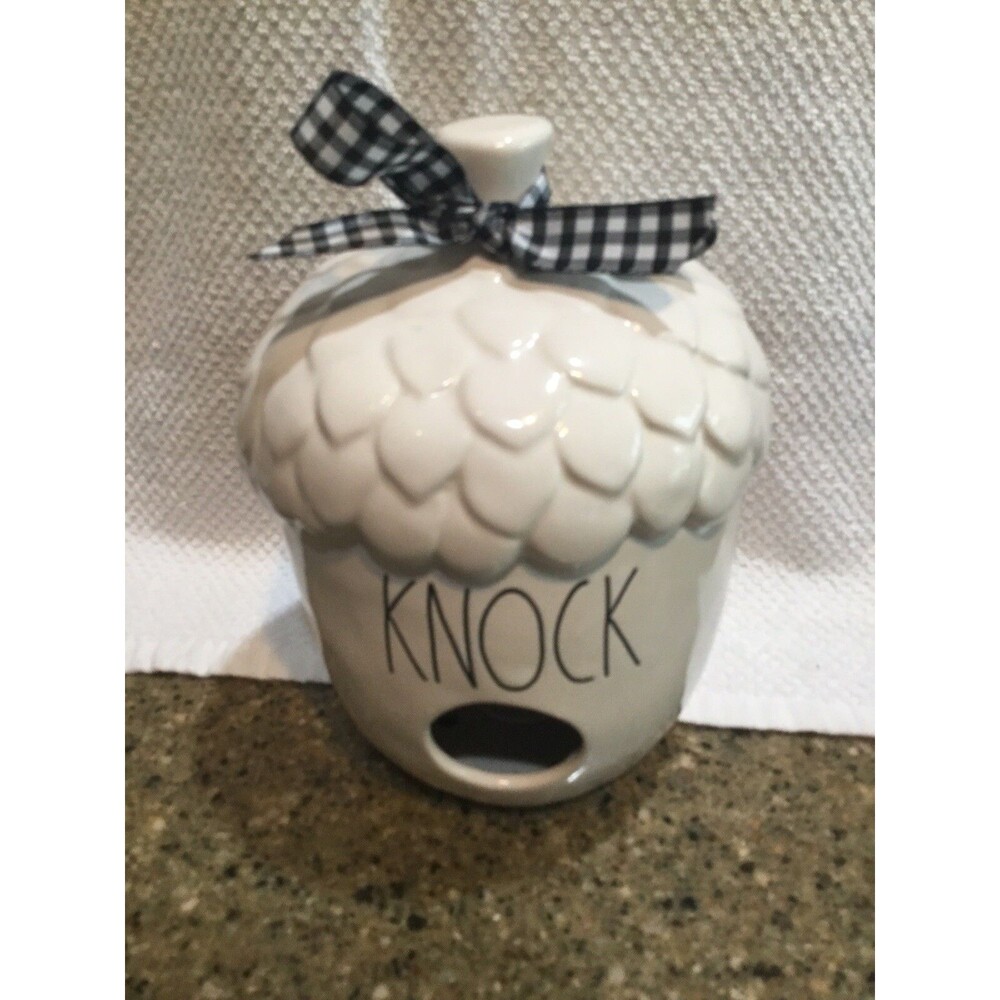 Rae Dunn "KNOCK" Ceramic Acorn Birdhouse Artisan Collection By Magenta White